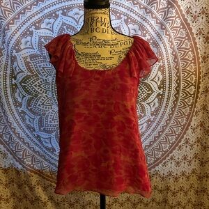 The Limited Pink Sheer Layered Ruffle Sleeve Blouse - Small